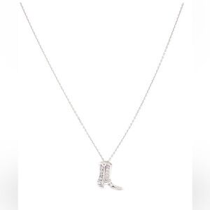 14K White Gold Real Diamond Western Cowboy Cowgirl Boot Pendant Necklace